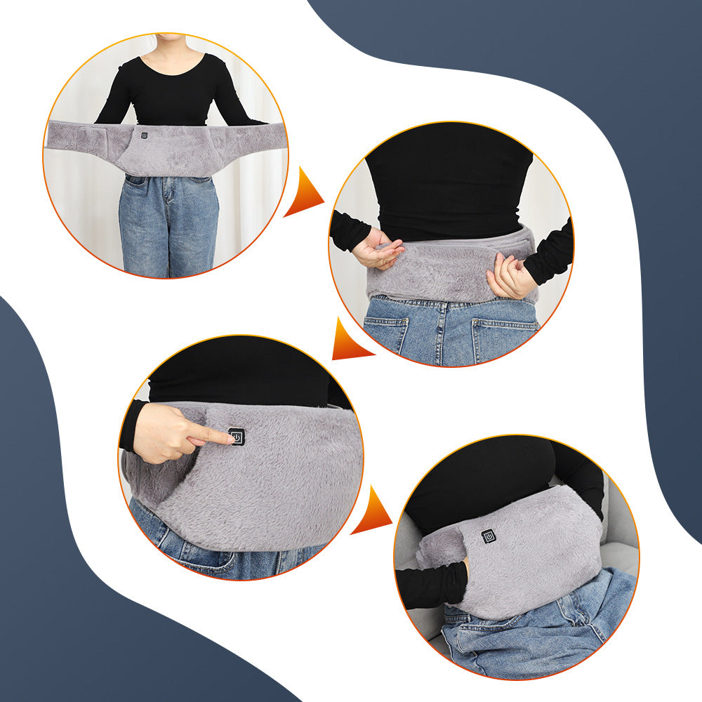 Plush Heated Waist & Stomach Belt with Hand Pockets. USB 3-Level Heating