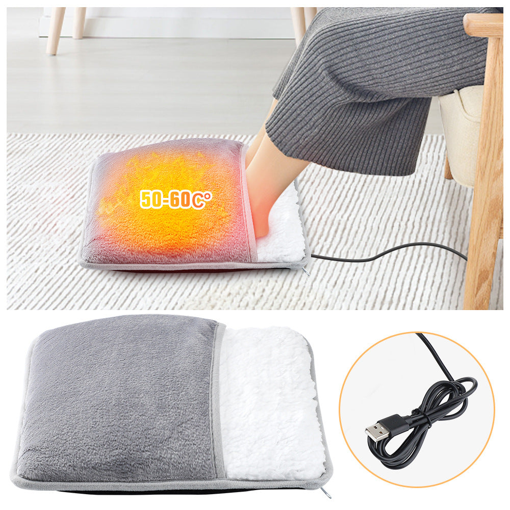 Plush USB Heated Foot Warmer Pad — Soft Flannel, 50–60°C Constant Heat