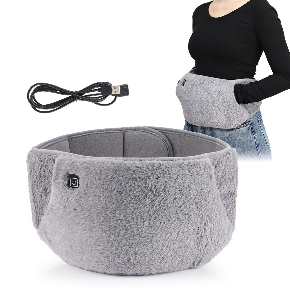 Plush Heated Waist & Stomach Belt with Hand Pockets. USB 3-Level Heating