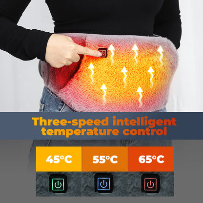 Plush Heated Waist & Stomach Belt with Hand Pockets. USB 3-Level Heating