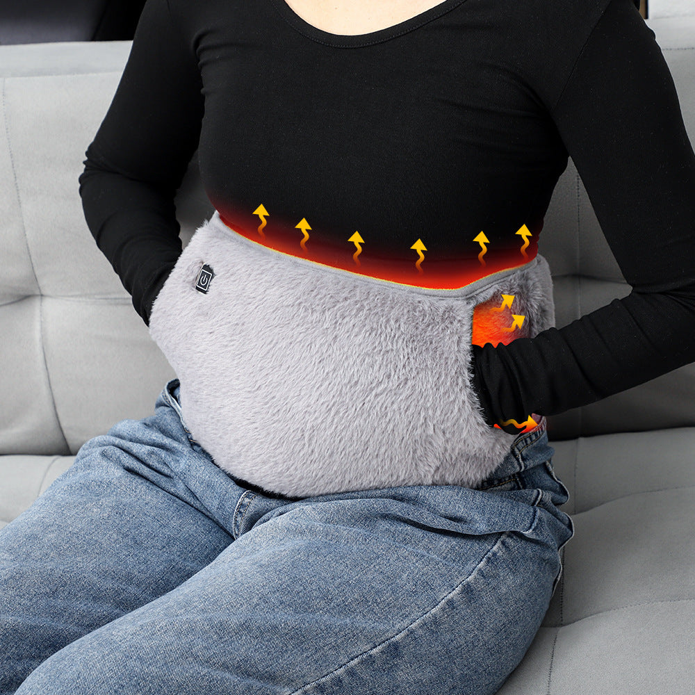 Plush Heated Waist & Stomach Belt with Hand Pockets. USB 3-Level Heating