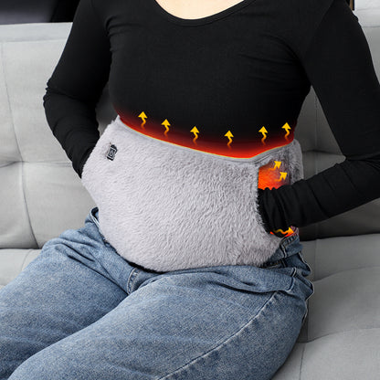 Plush Heated Waist & Stomach Belt with Hand Pockets. USB 3-Level Heating