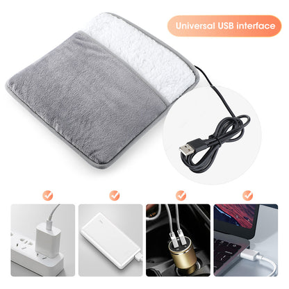 Plush USB Heated Foot Warmer Pad — Soft Flannel, 50–60°C Constant Heat